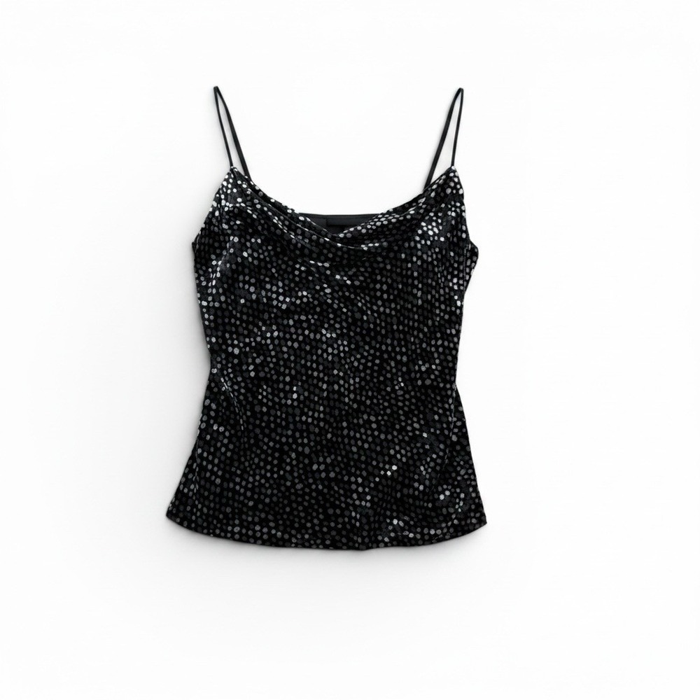 NWT Elie Tahari Velvet Silk Polka Dot Cami Black Cowl Neck Tank Top Size Small